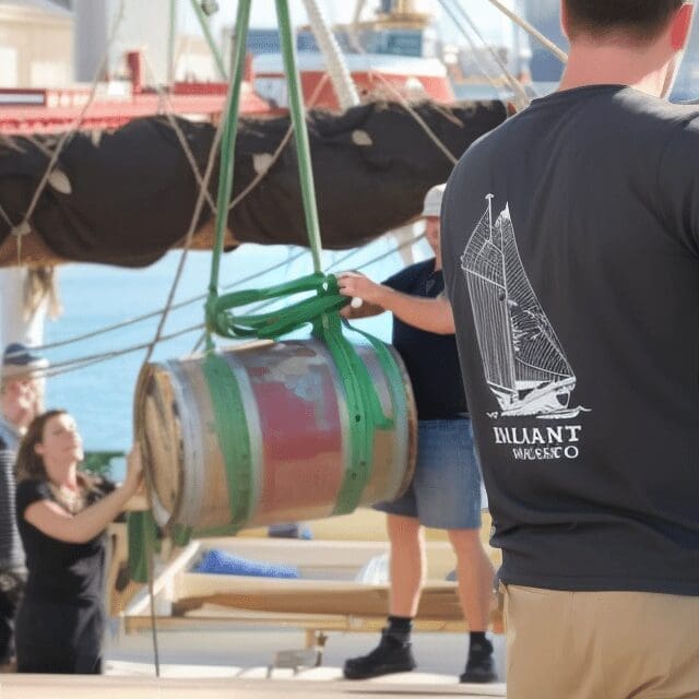 Loading goods aboard sail cargo Gallant - BSC